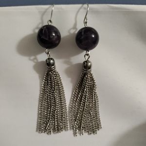 Dangling Stone & Tassel Earrings